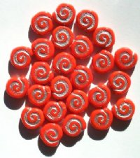 25 12mm Opaque Orange Disks and Silver Glass Swirl Disk Beads